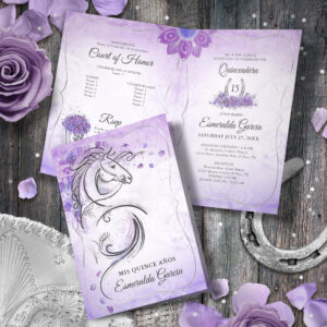 Silver Lilac Lavender Charro Quinceanera Folded Invitation