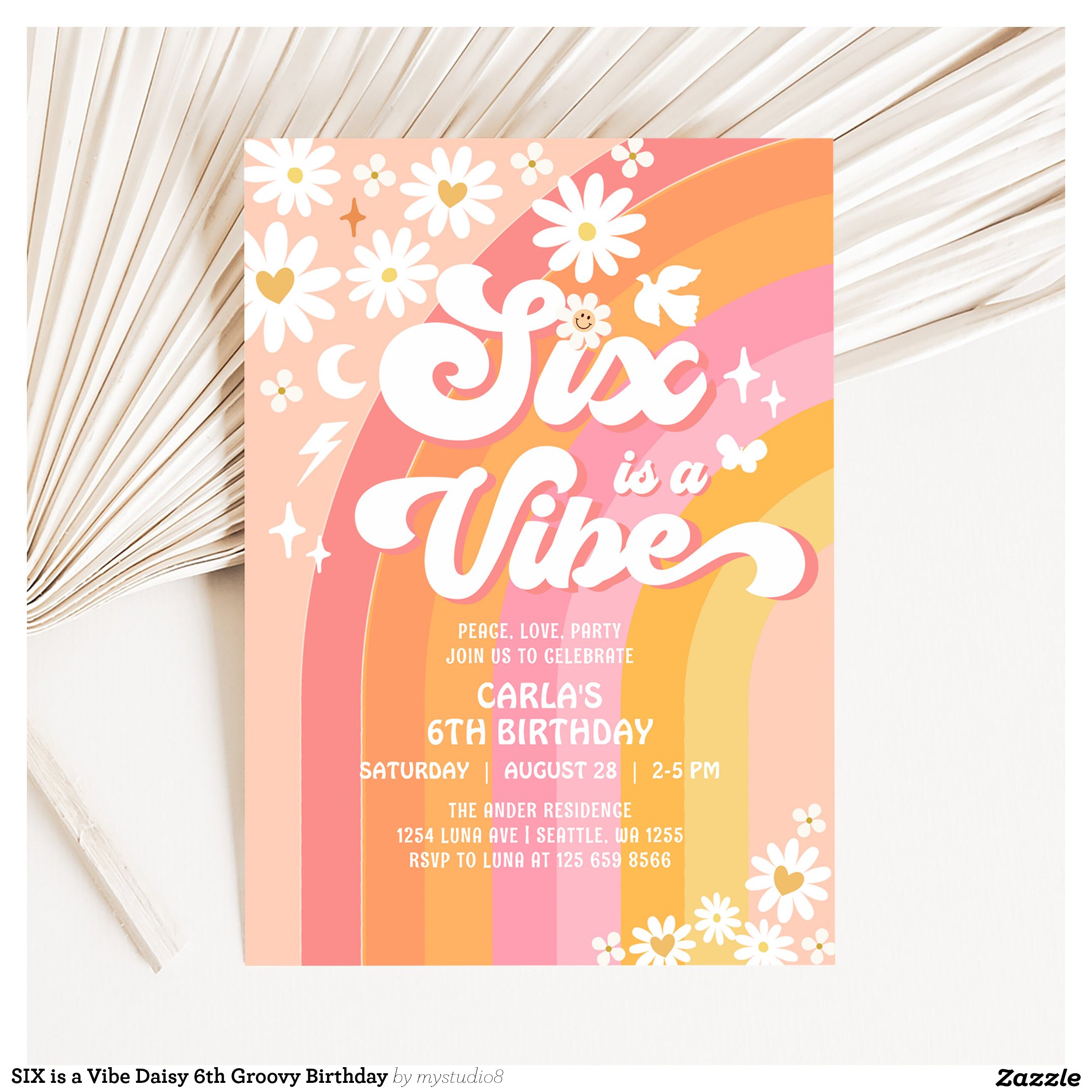 SIX is a Vibe Daisy 6th Groovy Birthday Invitation