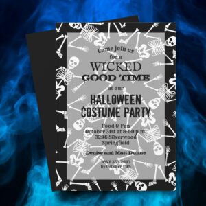 Skeletons Black Halloween Invitation