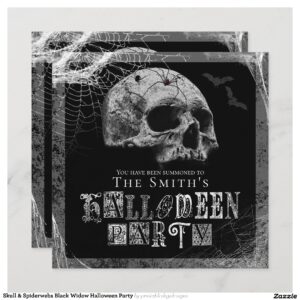 Skull & Spiderwebs Black Widow Halloween Party Invitation
