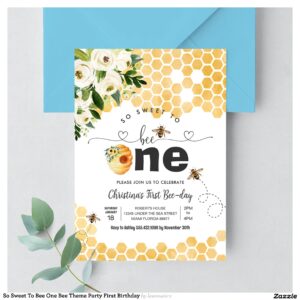 So Sweet To Bee One Bee Theme Party First Birthday Invitation