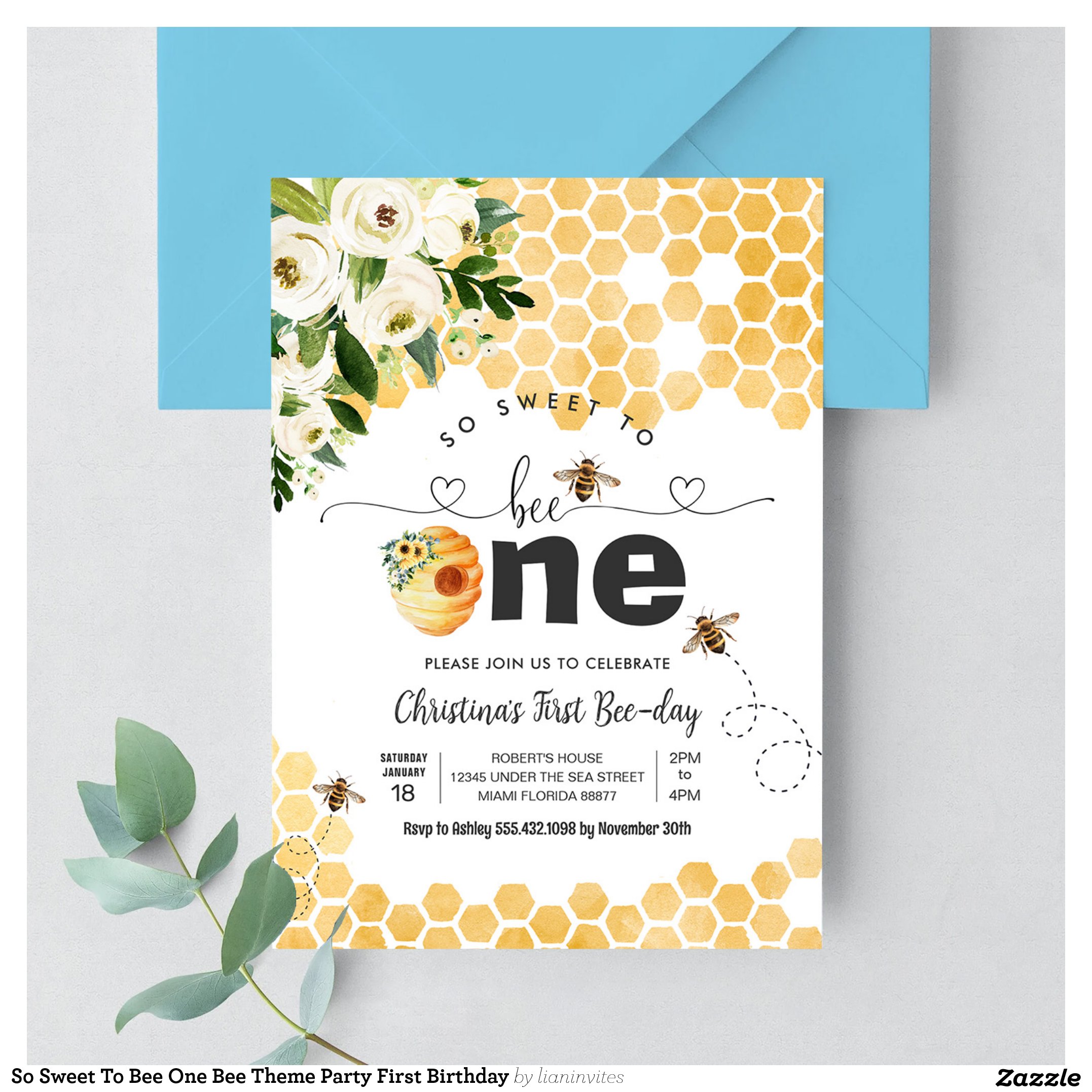 So Sweet To Bee One Bee Theme Party First Birthday Invitation