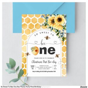So Sweet To Bee One Bee Theme Party First Birthday Invitation