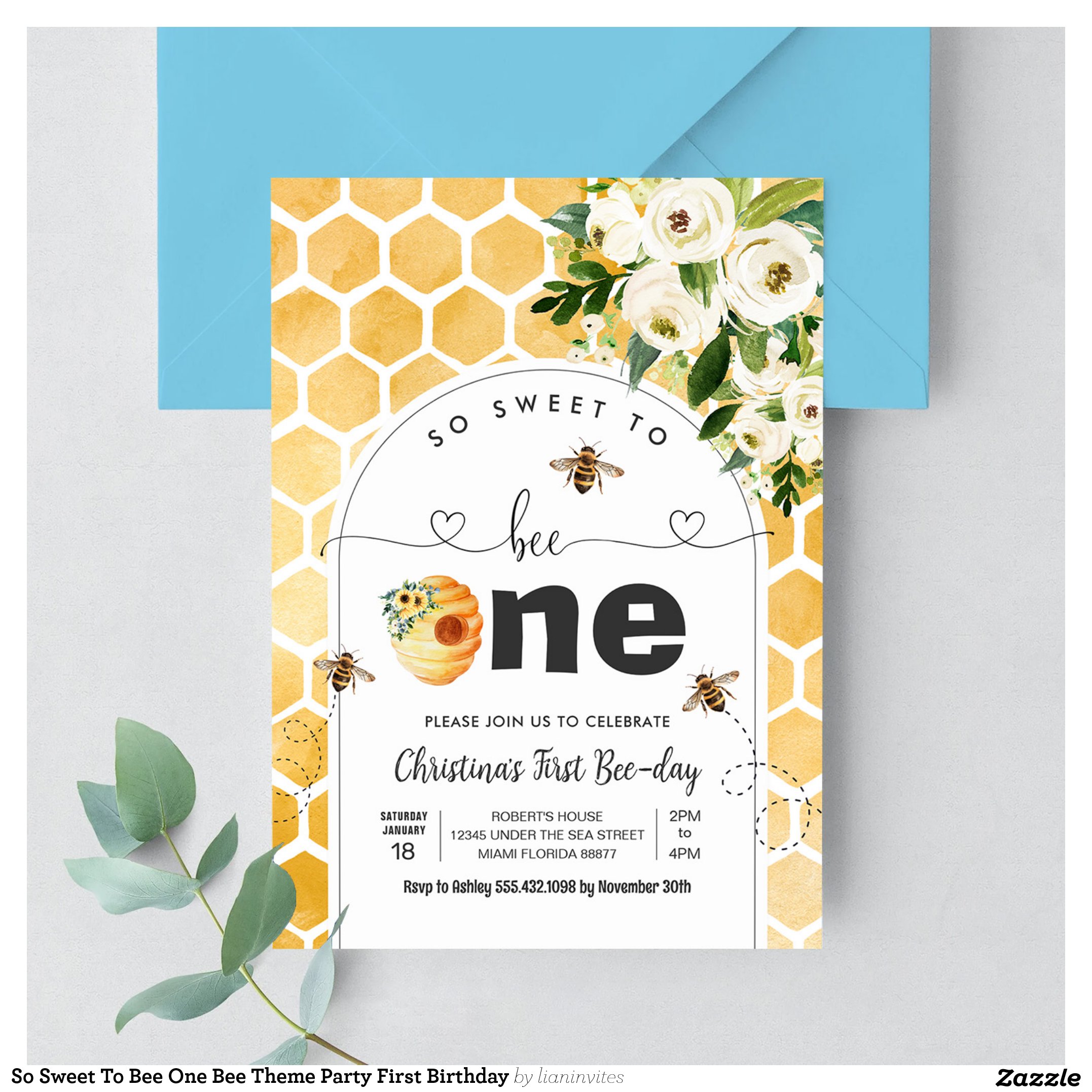 So Sweet To Bee One Bee Theme Party First Birthday Invitation