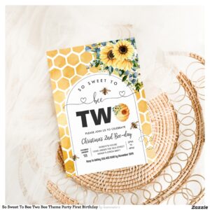 So Sweet To Bee Two Bee Theme Party First Birthday Invitation