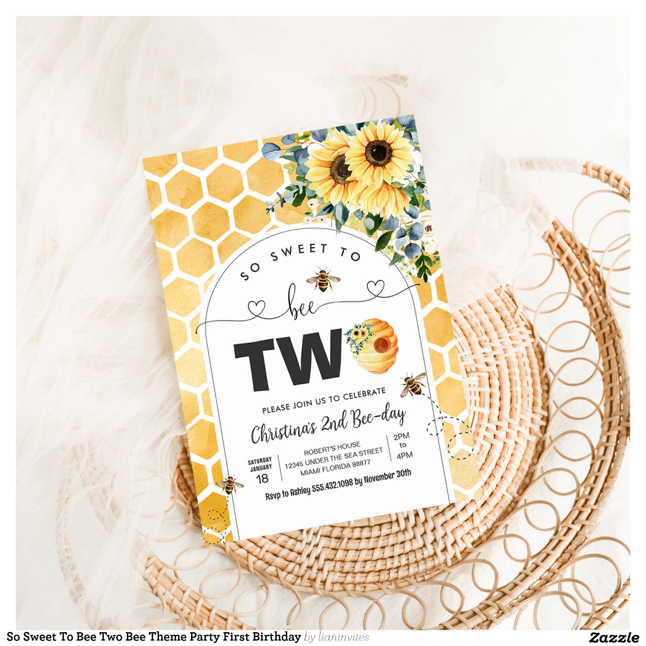 So Sweet To Bee Two Bee Theme Party First Birthday Invitation