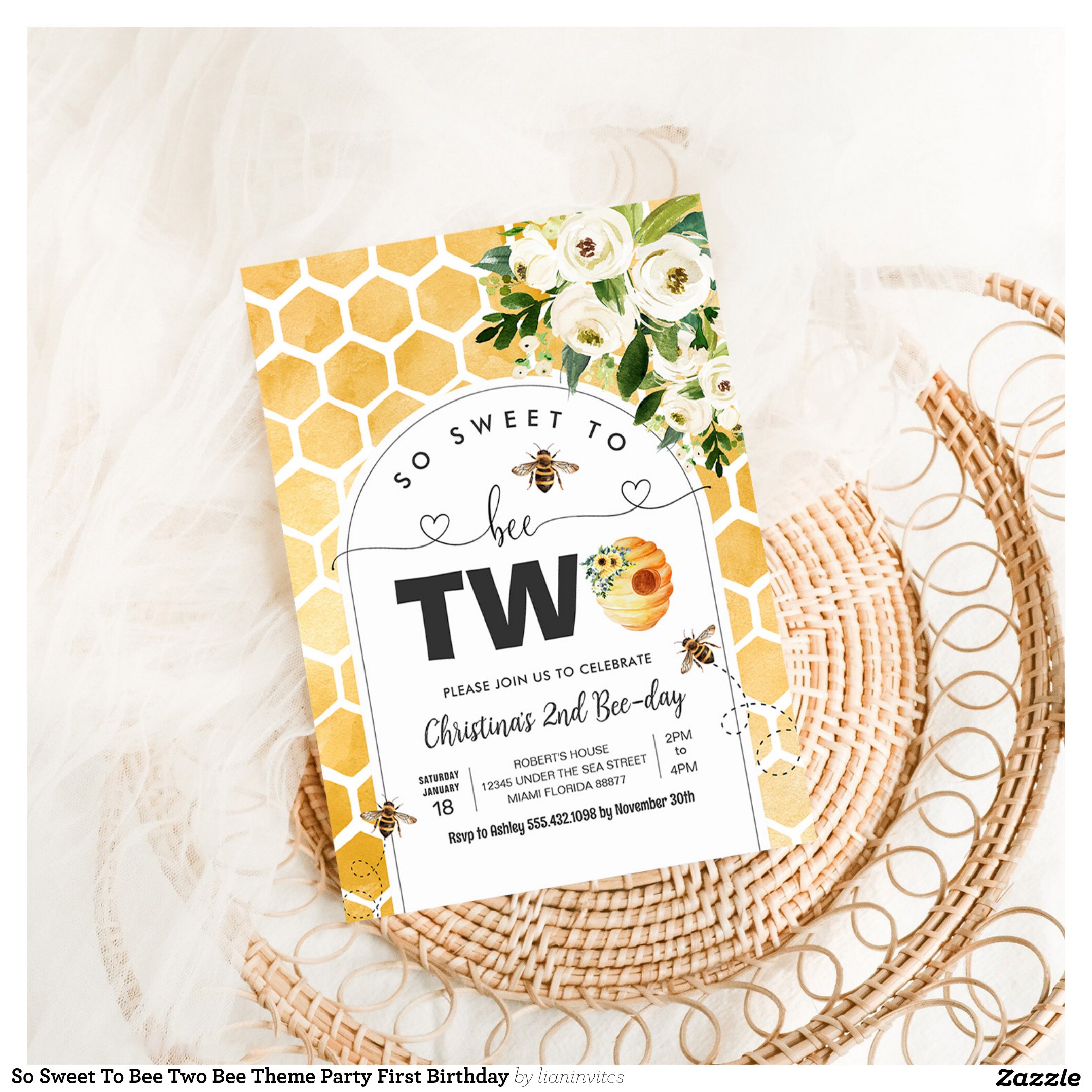 So Sweet To Bee Two Bee Theme Party First Birthday Invitation