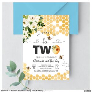 So Sweet To Bee Two Bee Theme Party First Birthday Invitation