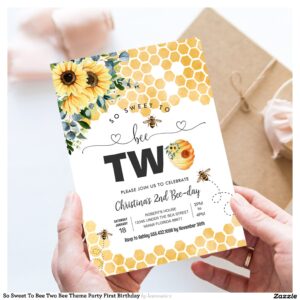 So Sweet To Bee Two Bee Theme Party First Birthday Invitation