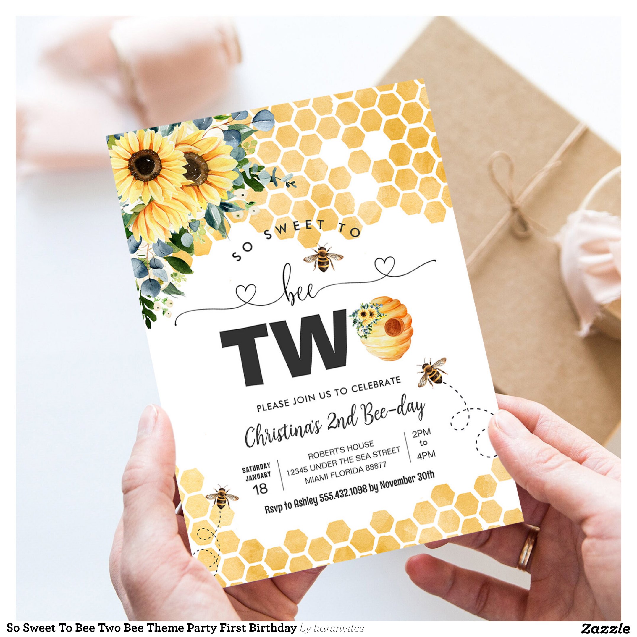 So Sweet To Bee Two Bee Theme Party First Birthday Invitation