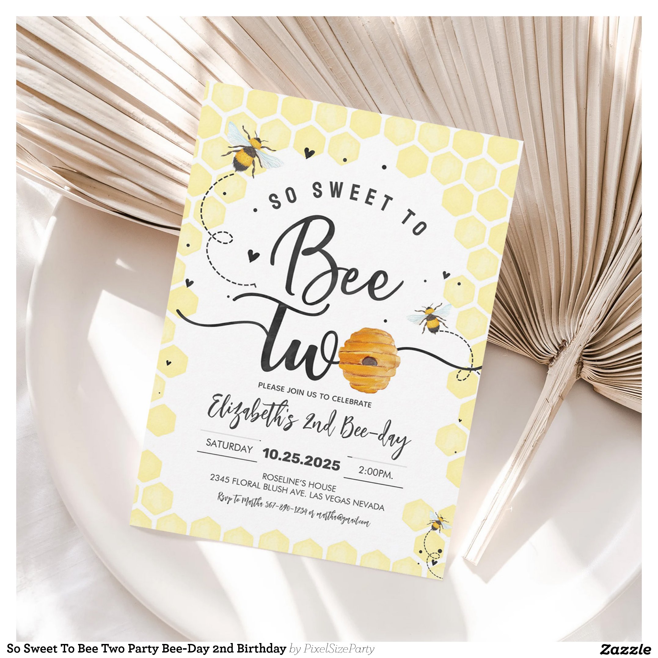 So Sweet To Bee Two Party Bee-Day 2nd Birthday Invitation