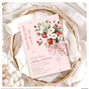 Someone Berry Sweet Modern Pink Bow Baby Shower Invitation