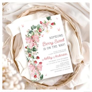 Someone Berry Sweet Pink Bow Girl Baby Shower Invitation