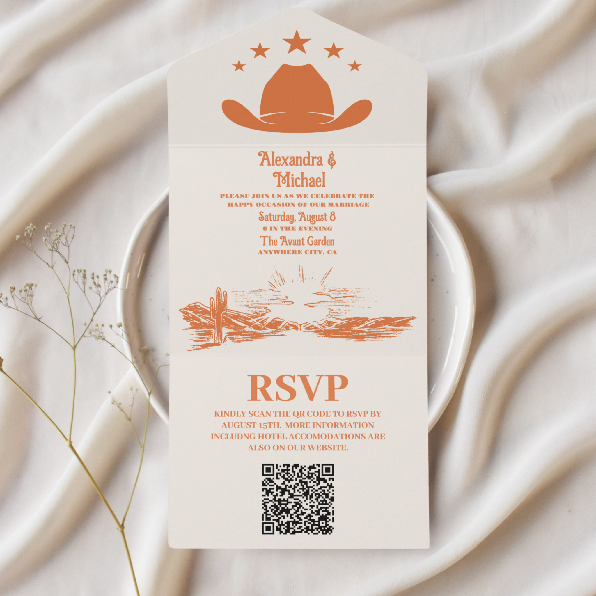 Southwestern Country Ranch Western Wedding QR Code All In One Invitation