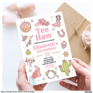Space Cowgirl Disco Rodeo Pink Birthday Invitation