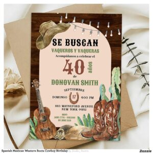 Spanish Mexican Western Boots Cowboy Birthday Invitation
