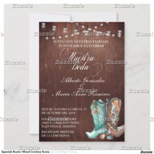 Spanish Rustic Wood Cowboy Boots Invitation