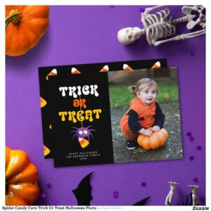 Spider Candy Corn Trick Or Treat Halloween Photo Holiday Card