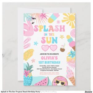 Splash In The Sun Tropical Beach Birthday Party Invitation