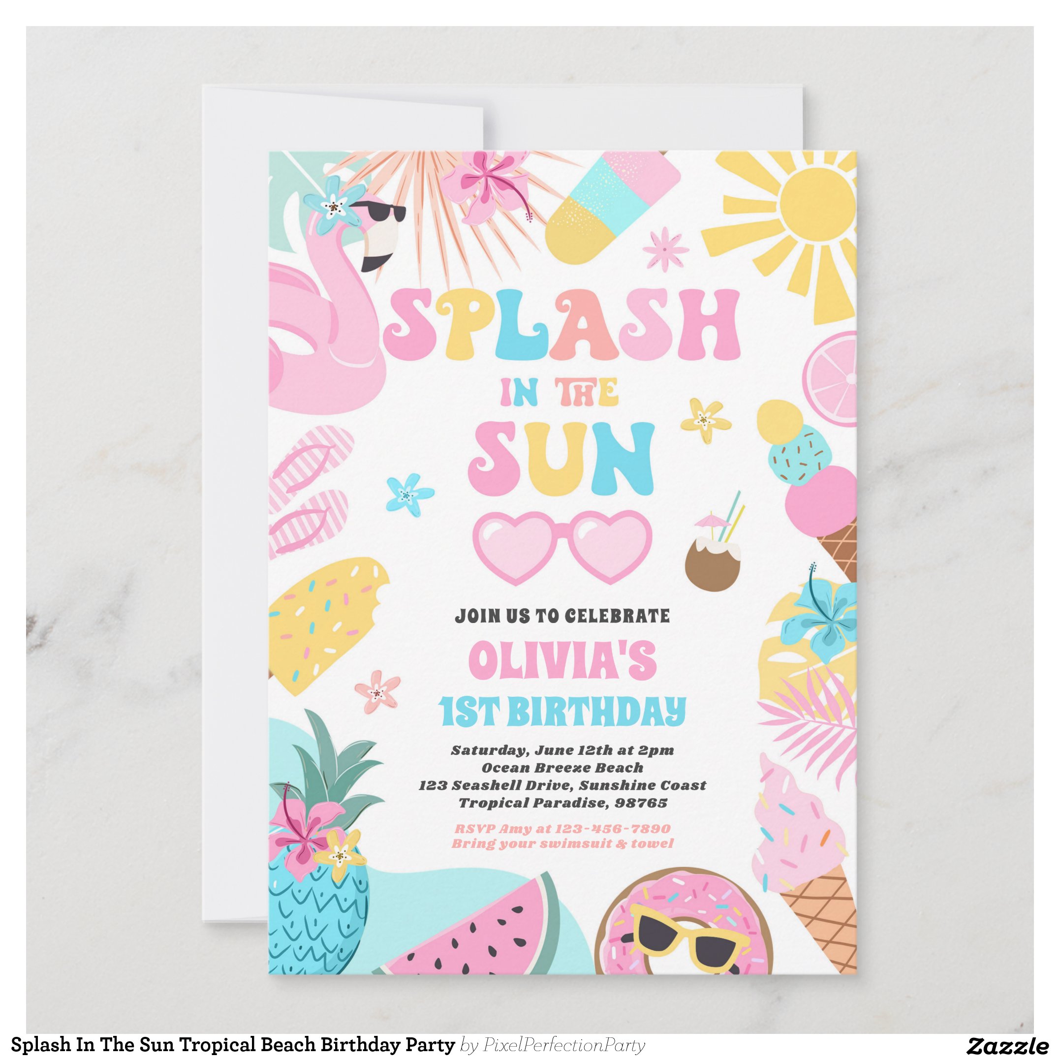 Splash In The Sun Tropical Beach Birthday Party Invitation