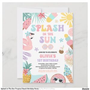 Splash In The Sun Tropical Beach Birthday Party Invitation