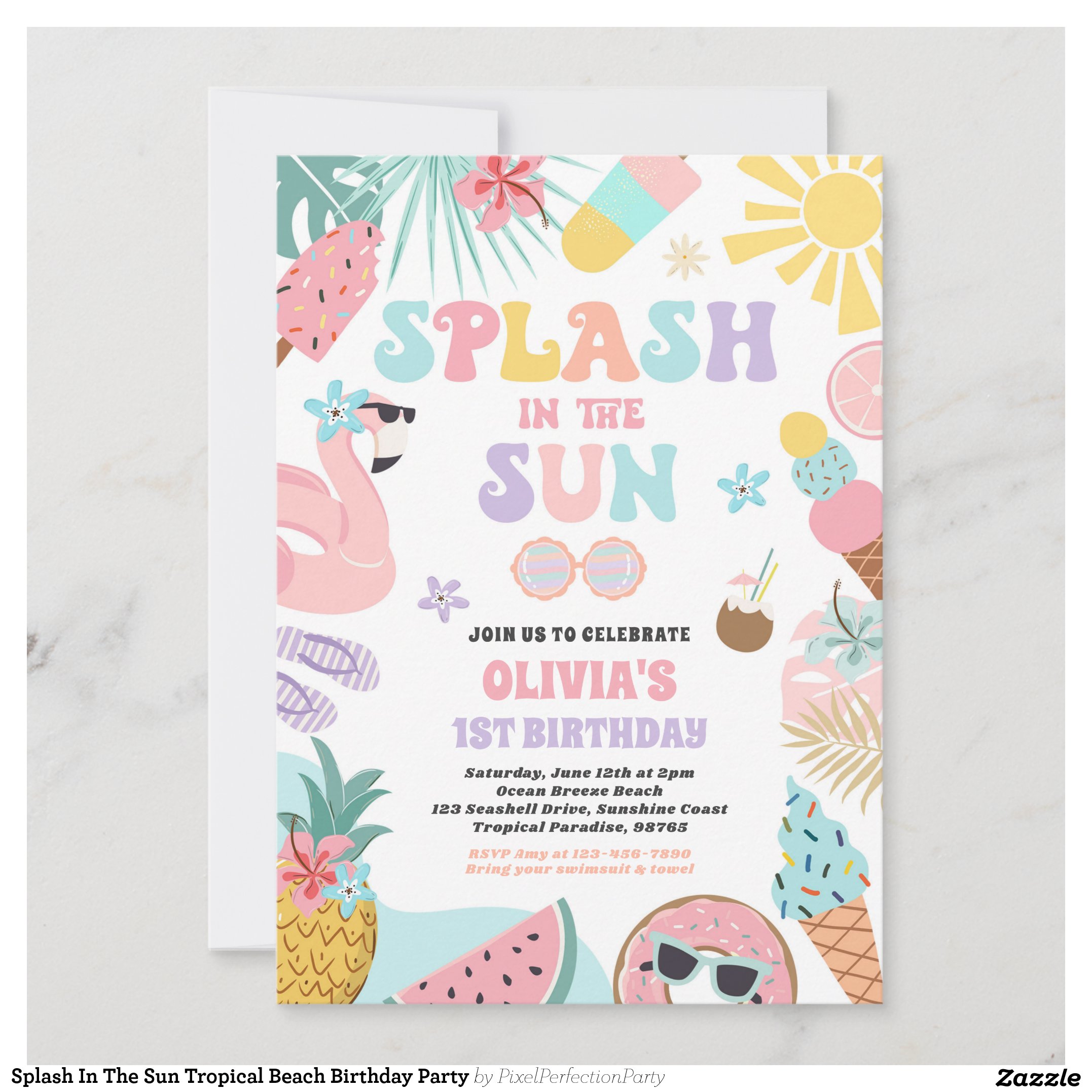Splash In The Sun Tropical Beach Birthday Party Invitation