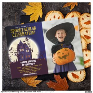 Spooktacular Birthday KIds Halloween with Photo Invitation