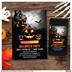 Spooktacular Dark Haunted House Halloween Party Invitation