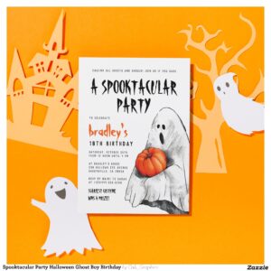 Spooktacular Party Halloween Ghost Boy Birthday Invitation