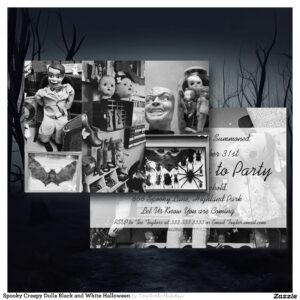 Spooky Creepy Dolls Black and White Halloween Invitation