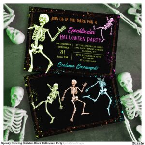 Spooky Dancing Skeleton Black Halloween Party Invitation