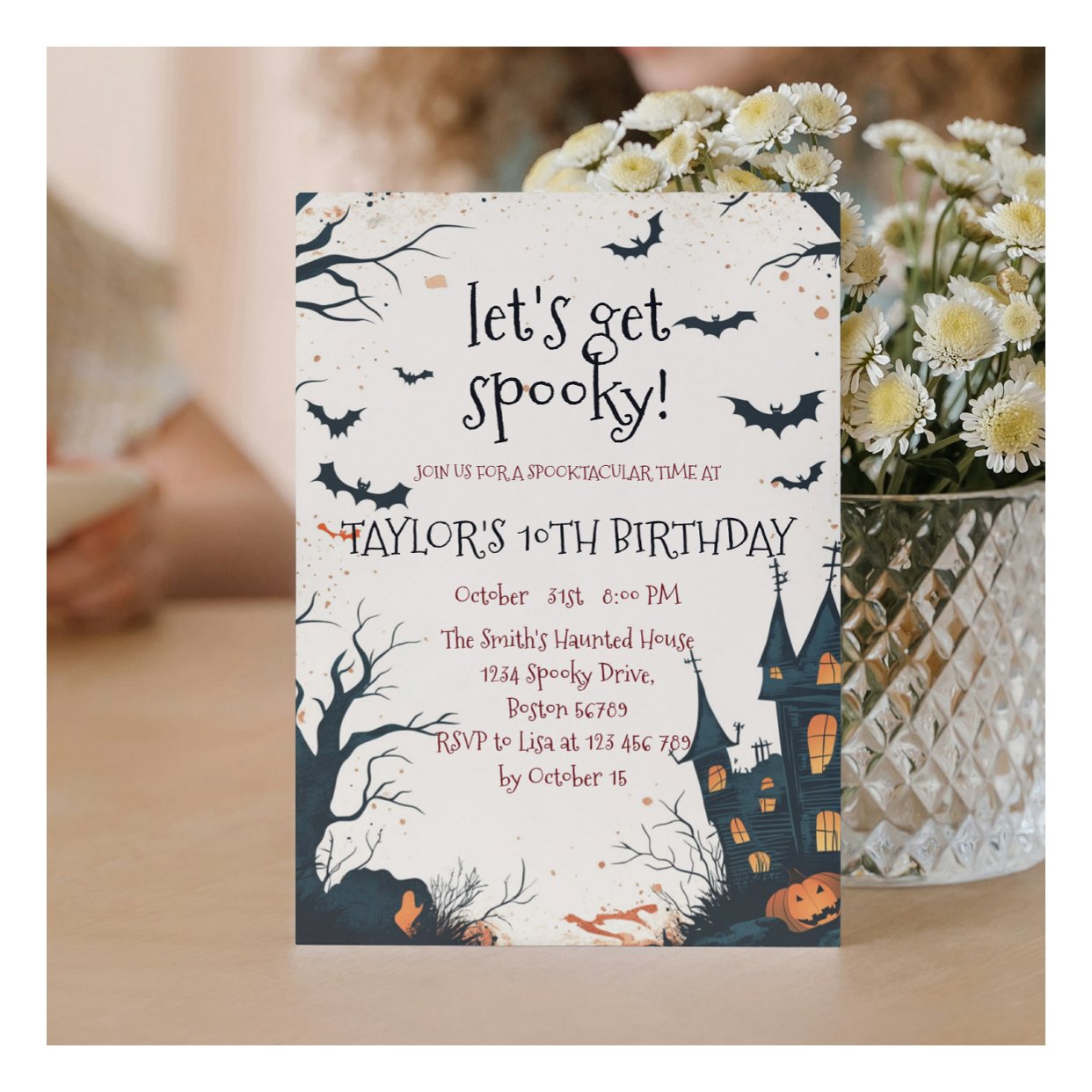 Spooky House and Forest Halloween Birthday Party Invitation