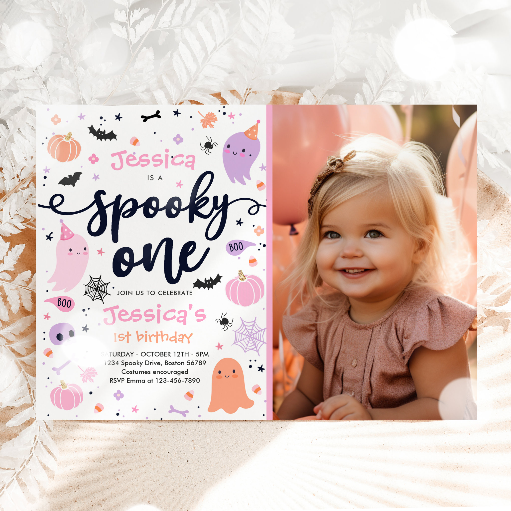 Spooky One Cute Halloween Ghost 1st Birthday Party Invitation