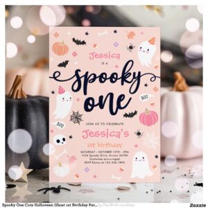 Spooky One Cute Halloween Ghost 1st Birthday Party Invitation