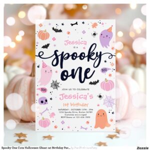 Spooky One Cute Halloween Ghost 1st Birthday Party Invitation