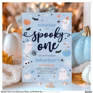 Spooky One Cute Halloween Ghost 1st Birthday Party Invitation