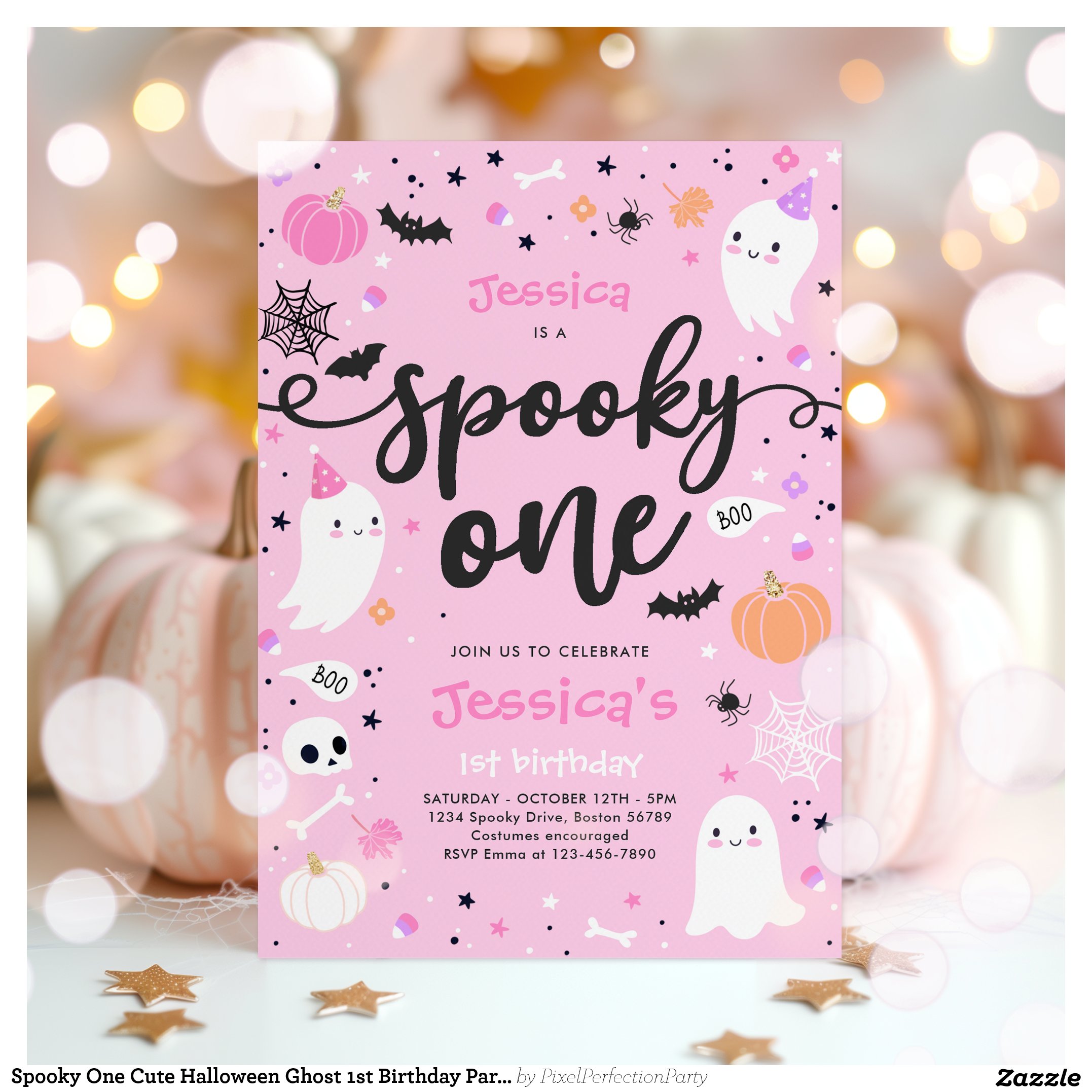 Spooky One Cute Halloween Ghost 1st Birthday Party Invitation
