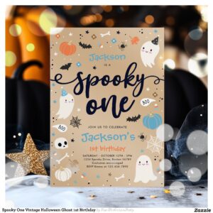 Spooky One Vintage Halloween Ghost 1st Birthday Invitation