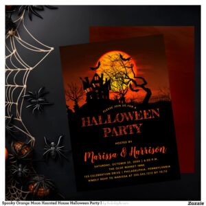 Spooky Orange Moon Haunted House Halloween Party I Invitation