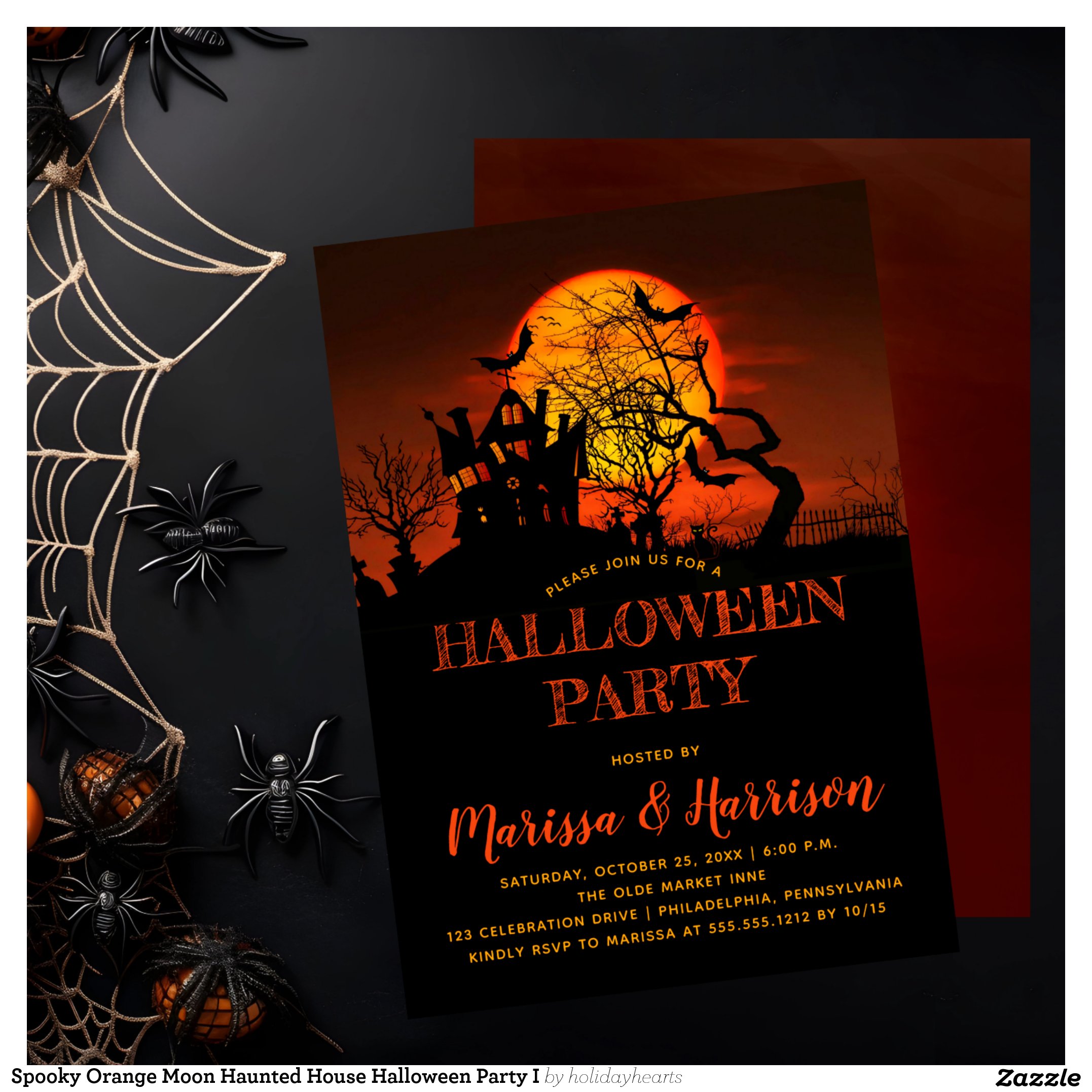Spooky Orange Moon Haunted House Halloween Party I Invitation