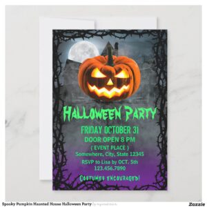 Spooky Pumpkin Haunted House Halloween Party Invitation