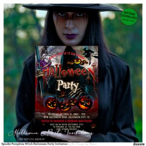 Spooky Pumpkins Witch Halloween Party Invitation