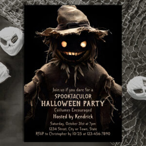 Spooky Scarecrow Halloween Costume Party Invitation