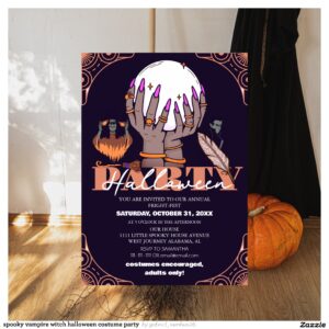 spooky vampire witch halloween costume party invitation