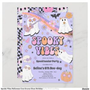 Spooky Vibes Halloween Cute Groovy Ghost Birthday Invitation