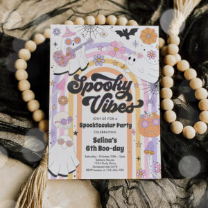 Spooky Vibes Halloween Cute Groovy Ghost Birthday Invitation