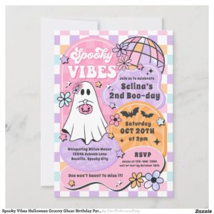 Spooky Vibes Halloween Groovy Ghost Birthday Party Invitation