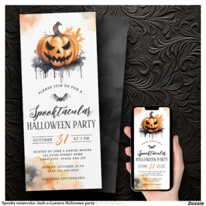 Spooky watercolor Jack-o-Lantern Halloween party Invitation