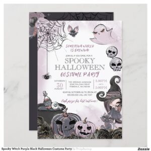 Spooky Witch Purple Black Halloween Costume Party Invitation