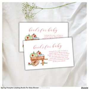 Spring Pumpkin Labybug Books For Baby Shower Enclosure Card